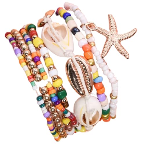 EIYVPRA 7 Stück Muschel-Armbänder für Frauen, Boho Mehrschicht Perlenarmbänder, Seestern-Armbänder, Muschel-Armbänder, Sommer-Strand-Armbänder, Schmuckzubehör für Mädchen Frauen von EIYVPRA