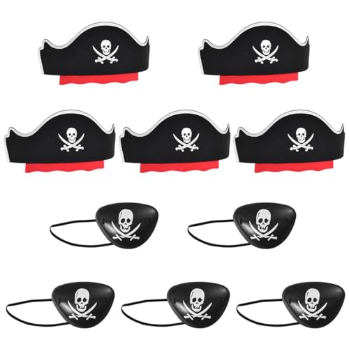 EIYVPRA Kindergeburtstag Set 5 pcs Piratenhut Kinder 5 pcs Augenklappe Pirat Filz Augenmaske piraten deko kindergeburtstag Schädel Piraten Hut Accessoires Geburtstag Halloween Maskerade Piratenparty von EIYVPRA