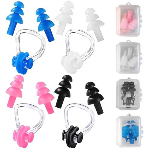 EIYVPRA Nasenklammer Schwimmen, 4 Stück Schwimmen Nase Clip mit 4 Paare Ohrstöpsel Schwimmen mit Aufbewahrungsbox, für Kinder und Erwachsene, Swim Training Nasenschutz Wasserdichter Nasenclip von EIYVPRA