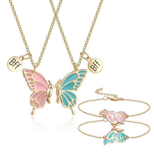 EIYVPRA Schmetterling Freundschaftsarmband und Freundschaftskette Set Schmetterling Friendship Necklace Armband Damen Mädchen Freundschaft BFF Schmuck Set Beste Freundin Geburtstag Geschenke, Gold von EIYVPRA