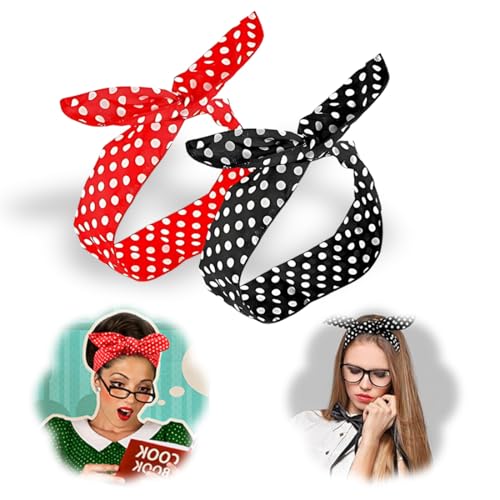 2 Stück Polka Rundes Haarband Haarreifen Breit Stirnband Damen Punkte Schleife Haarband Rockabilly Kopfband Vintage Haarschmuck Wire Haarbänder Frauen Haartuch Mädchen 50er 90er Jahre Deko Accessoires von EIYVUAL