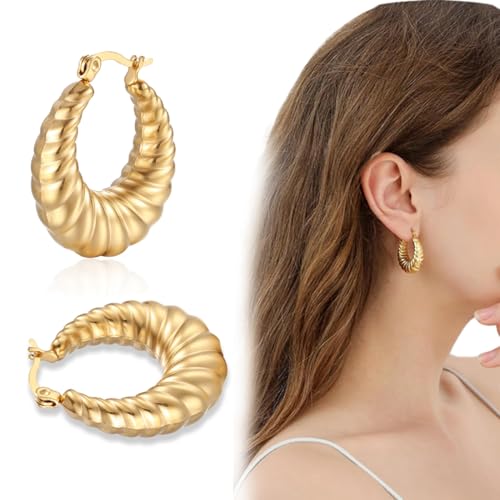 Creolen Ohrring für Damen,18K Ohrringe Chunky Goldene Ohrringe Damen Gold Ohrringe Hypoallergene Vergoldete Ohrringe Leichte Creolen Hollow Ohrringe für Damen Mädchen von EIYVUAL
