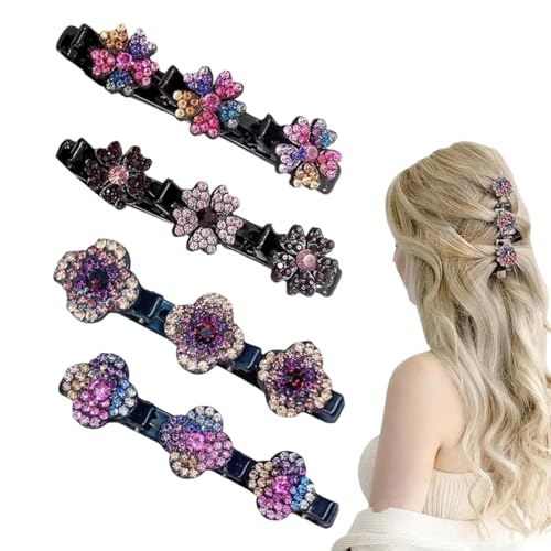 Haarspangen mit funkelnden Kristallsteinen, 4 Stück Glitzernde Kristall-Stein Geflochtene Haarspangen, Haarspangen Damen,Kolibri Haarspange mit Kristallblume, Haarspangen für Haar für Damen Mädchen von EIYVUAL