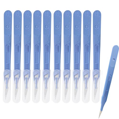 Skalpell Messer, Kunststoff Chirurgische Skalpellmesser, Skalpell Klinge, Sterilisierte Skalpelle, Figur 10 mit Schutzkappe, Einzeln Verpackt (10 Pack) von EIYVUAL