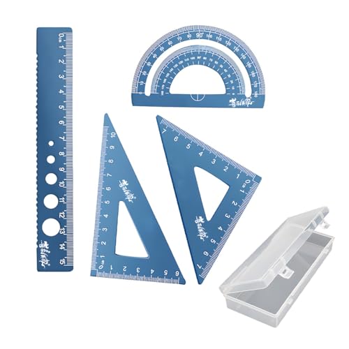 geodreieck, lineal 15cm kinder,4 Stück Aluminiumlegierung Lineal Set Winkelmesser Dreieck Mathematik Geometrie Set Werkzeug Skala Lineal Set für Schüler Lehrer Ingenieure und Zeichner von EIYVUAL