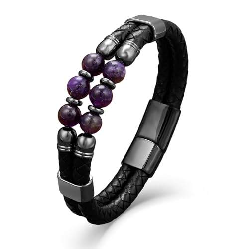 EJARY Herren Lederarmband Türkis Tigerauge Lapis Schwarz Onyx Heilperlen 21cm, Leder, Kein Edelstein von EJARY