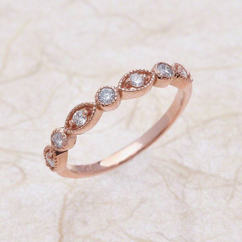 14K Rose Gold Vintage Ausgebogter Band Diamant Im Brilliantschliff von EJCOLLECTIONS