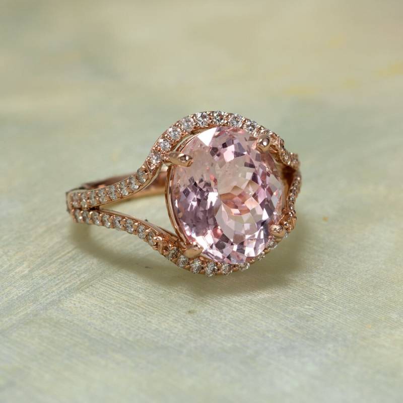 14K Roségold Diamant Halo Verlobungsring Mitte Ist Ein 12x10mm Oval Form Morganit von EJCOLLECTIONS