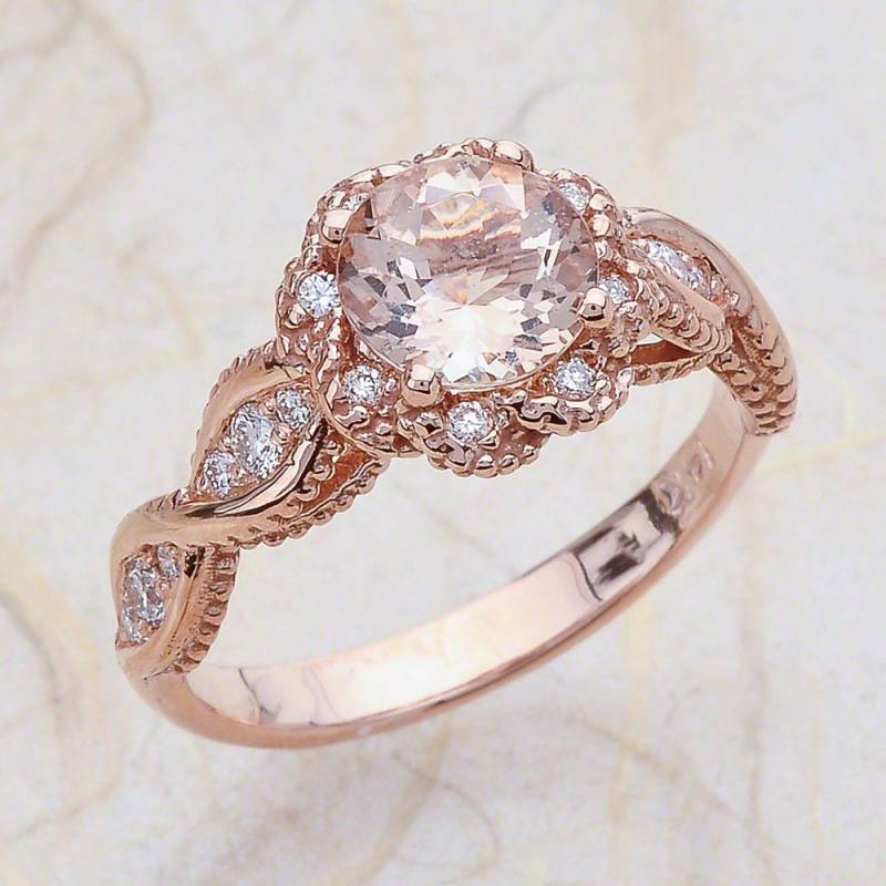 14K Vintage Rose Gold Verlobungsring Morganit von EJCOLLECTIONS