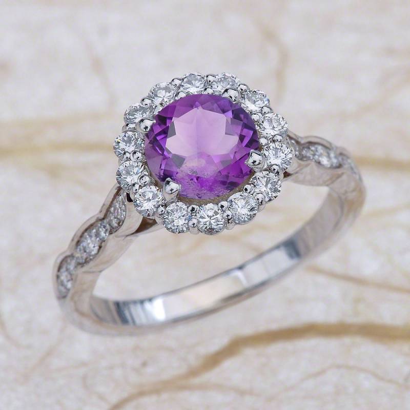 Amethyst Verlobungsring Weißgold, Halo Überbacken von EJCOLLECTIONS