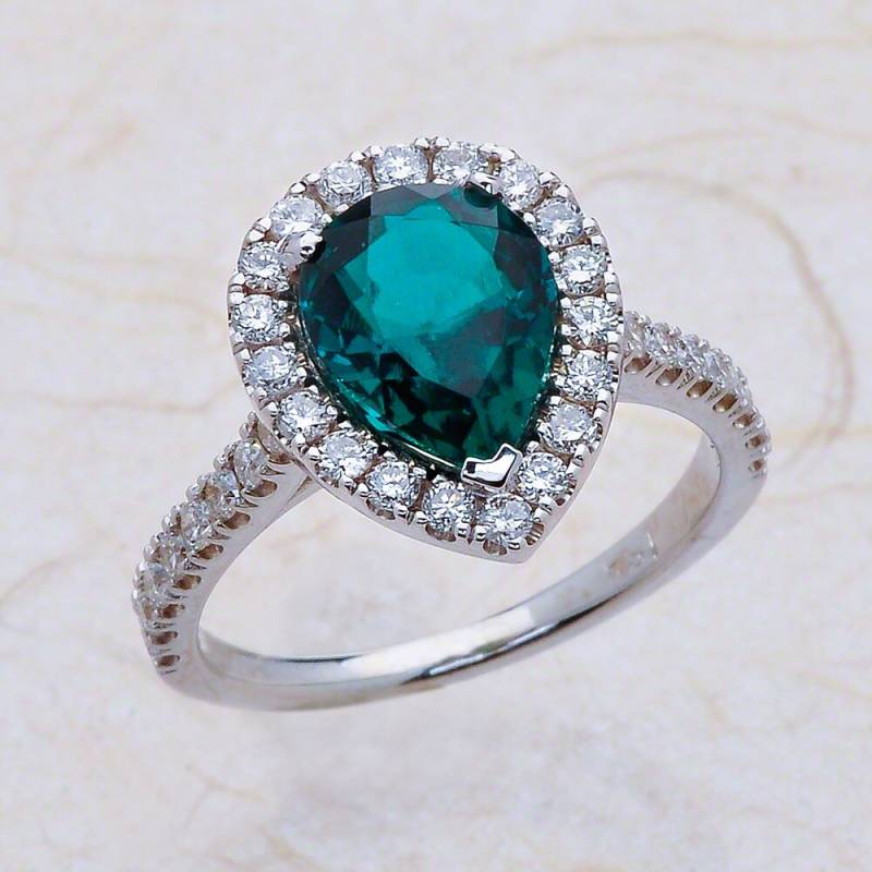 Birne Form Diamant Halo Verlobungsring - 18Kt Weissgold 0, 55 Ctw G-Si2 Qualität Diamanten Zuchtperlen Smaragd von EJCOLLECTIONS