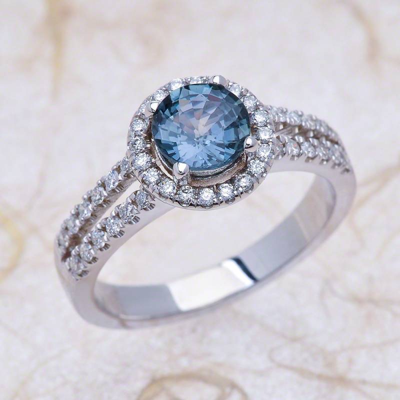 Blauer Saphir Halo Verlobungsring/Blau von EJCOLLECTIONS