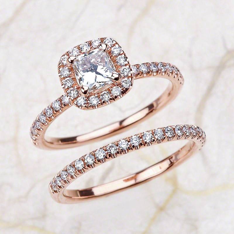 Diamant-Braut-Ring Set Rose Gold/Prinzessin Schnitt Diamant Halo Verlobungsring August Geburtsstein von EJCOLLECTIONS