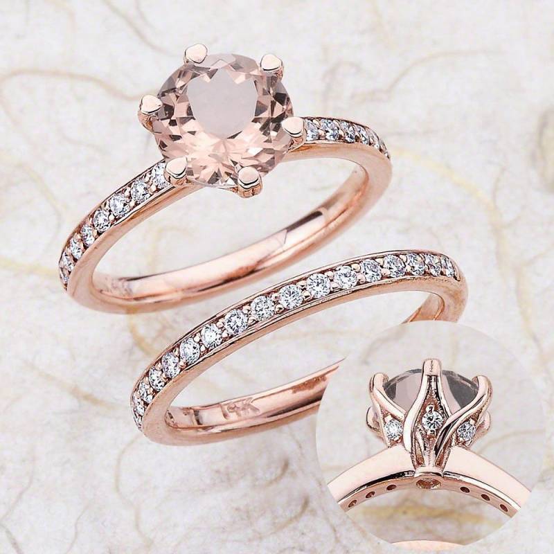 Hochzeit Brautring Set Mit Morganit Mitte in 14K Gold von EJCOLLECTIONS
