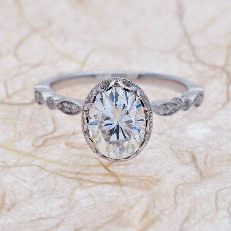 Moissanit Verlobungsring/Ovaler Schliff Neo Weißgold Moissait von EJCOLLECTIONS