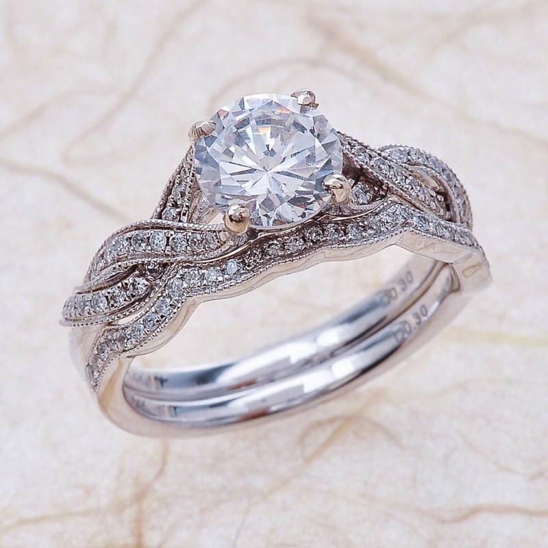 Moissanite Braut Ring Set Weißgold, Neo Verlobungsring Weiß Gold von EJCOLLECTIONS