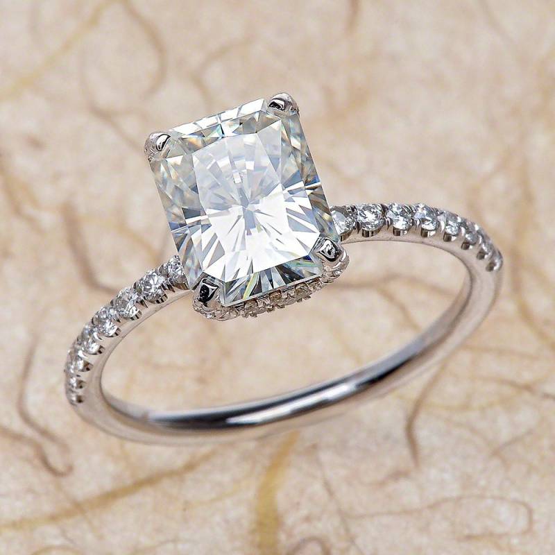 Moissanite Verlobungsring, Strahlenden Schnitt Neo Moissanite, Korb Galerie Weißgold Zinke Vier von EJCOLLECTIONS