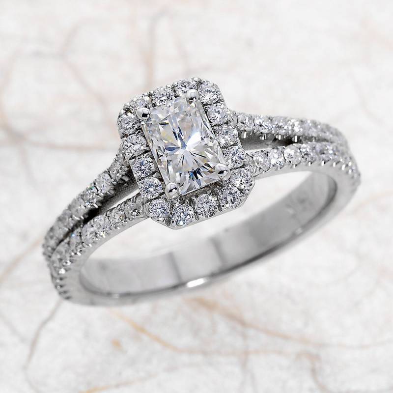 Moissanite Verlobungsring/Heiligenschein Strahlenden Schnitt Weiß Gold von EJCOLLECTIONS