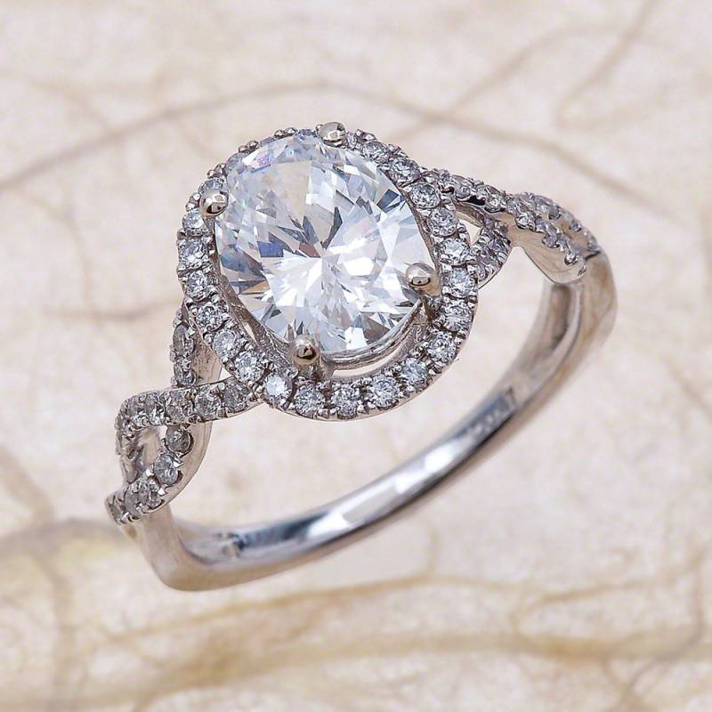 Moissanite Verlobungsring/Oval Heiligenschein Weiß Gold von EJCOLLECTIONS