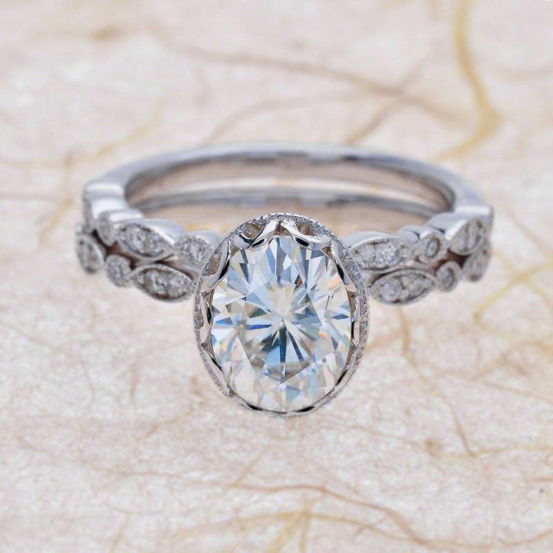Moissanite Verlobungsring Set Oval Geschnitten/Neo Weiß Gold Engagement Braut Gesetzt von EJCOLLECTIONS