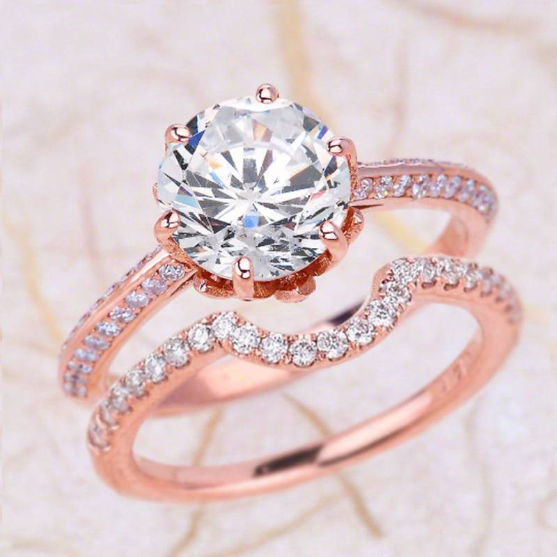 Moissanite Verlobungsring Set Rose Gold/Rund Geschnitten Neo Braut Lotus von EJCOLLECTIONS