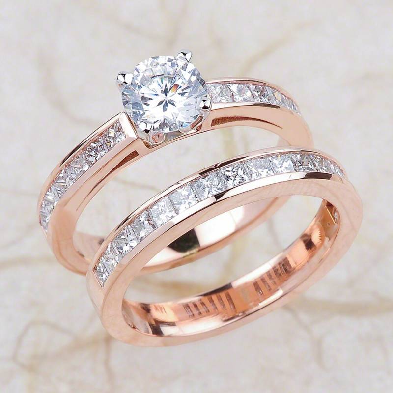 Moissanite Verlobungsring Set Runde/Brillant Geschnitten Neo Rose Gold von EJCOLLECTIONS