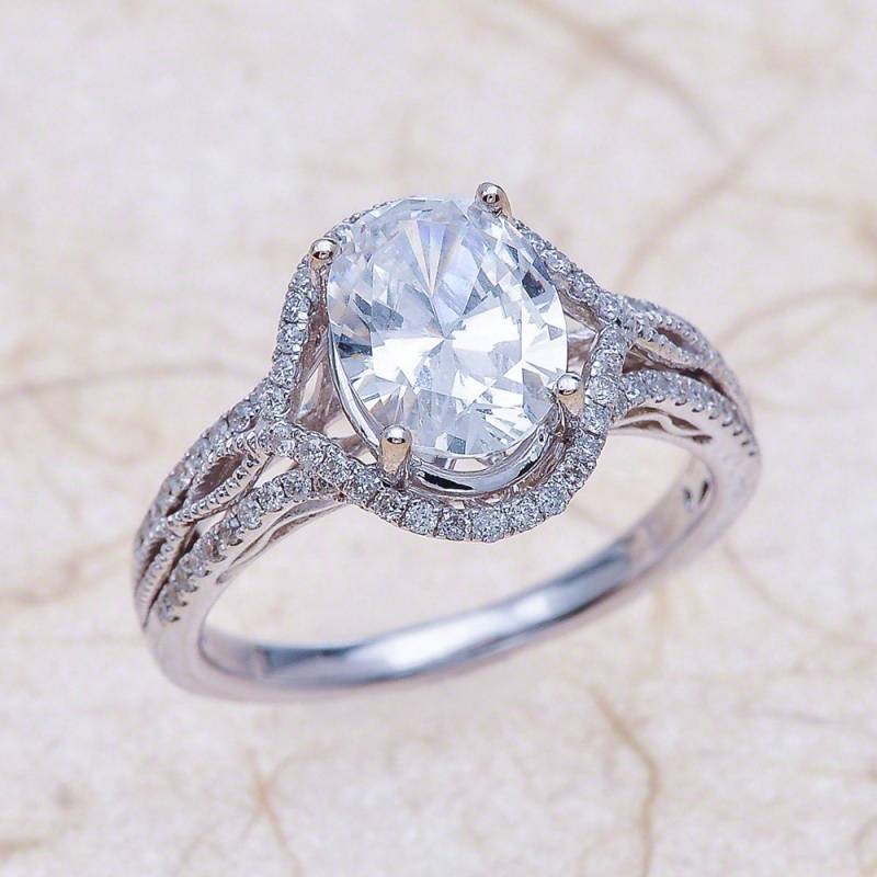 Moissanite Verlobungsring Weißgold, Oval Neo Heiligenschein Weiß Gold von EJCOLLECTIONS