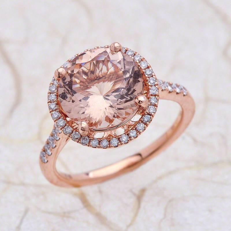 Morganit Diamant Halo Verlobungsring - 10mm Runde Ehering Halo-Diamant-Ring 14 K Rose Gold von EJCOLLECTIONS