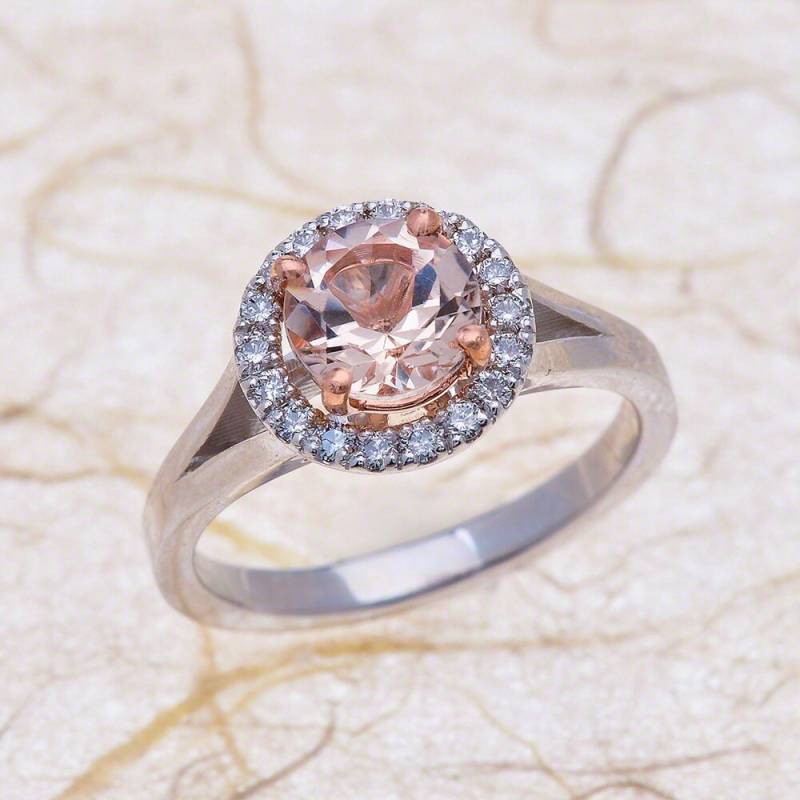 Morganit Split Schaft Verlobungsring in 14K Rose Gold Und Weiß Mix - Center Ist Ein 7 X Mm Rund von EJCOLLECTIONS