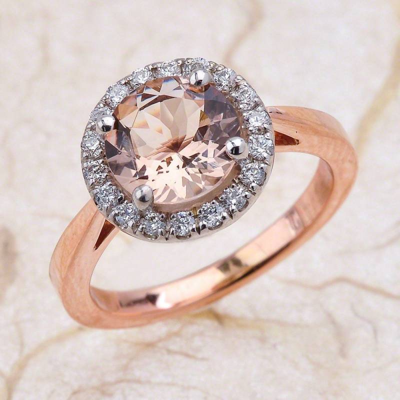 Morganit Verlobungsring/Rund Geschnitten Halo-Design Oktober November Birthstone Zwei-Ton-Einstellung von EJCOLLECTIONS