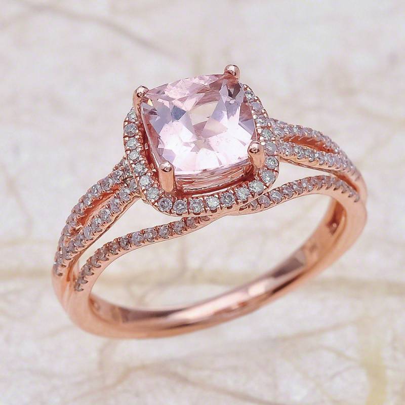 Morganit Verlobungsring Rose Gold, Gold Ring, Halo Rotgold von EJCOLLECTIONS