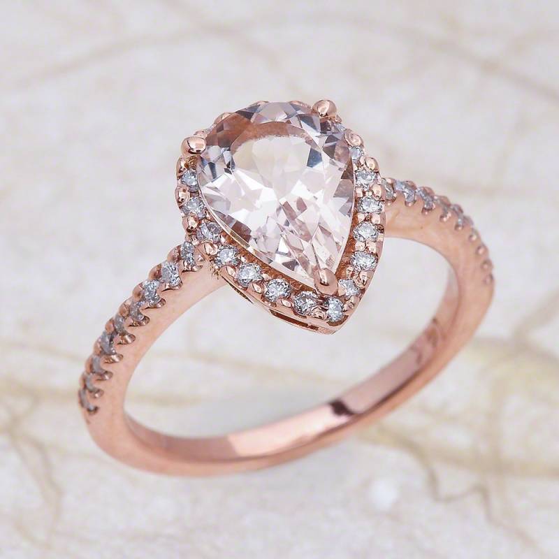 Morganit Verlobungsring Rose Gold/Birne Geformt Teardrop Halo Design Oktober November Birthstone von EJCOLLECTIONS