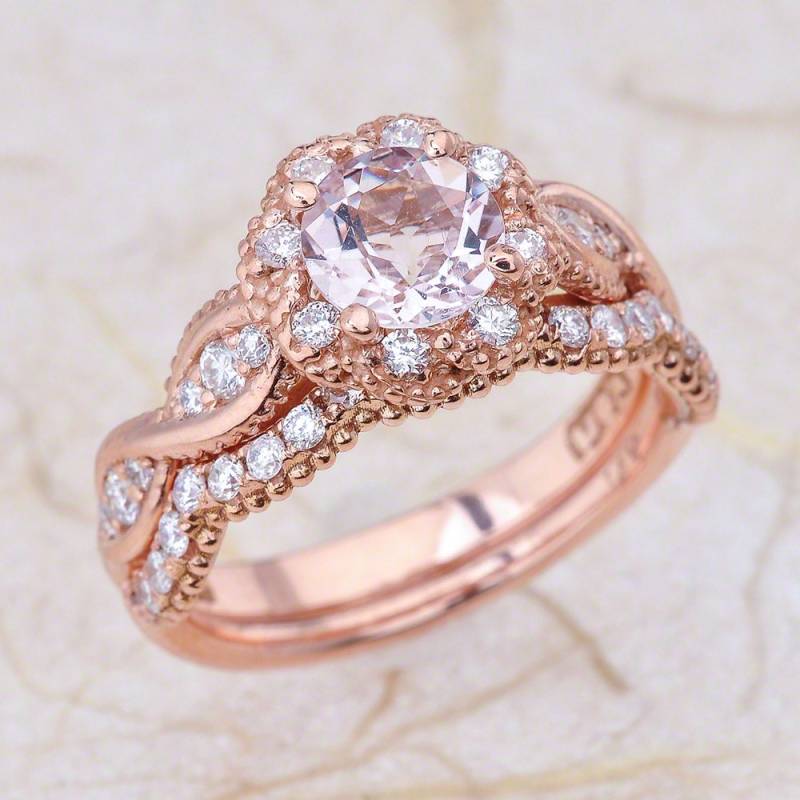 Morganit Verlobungsring Rose Gold/Runde Geschnitten Braut Set Oktober November Birthstone Ring Morganit Verlobungsring Rose Gold/Runde Geschnitten Braut Set Oktober November Birthstone Ring von EJCOLLECTIONS