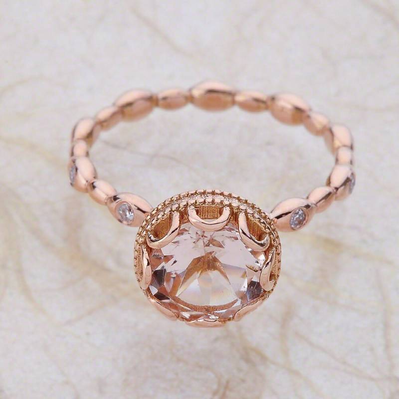Morganit Verlobungsring Rose Gold/Runden Schnitt Pebble-Band-Design Oktober November Birthstone von EJCOLLECTIONS