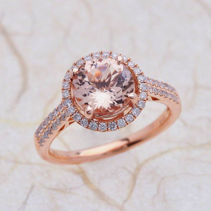 Morganit Verlobungsring Roségold, Halo Verlobungsring, Roségold Ring, Roségoldring von EJCOLLECTIONS