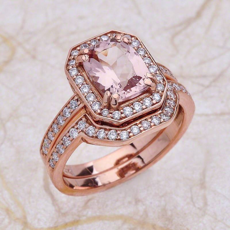 Morganit Verlobungsring Set - Rosegold 9x7 14K Solides Gold von EJCOLLECTIONS