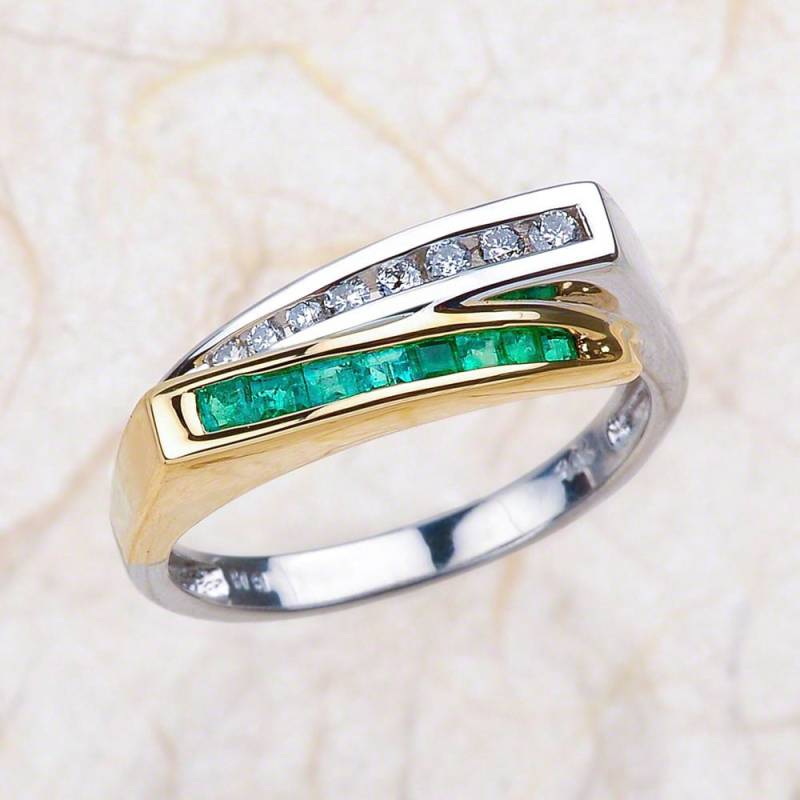Natürliche Emerald Channel Set Band Weiß - Und Gelbgold Diamant Natürliche Princess Cut Smaragd von EJCOLLECTIONS