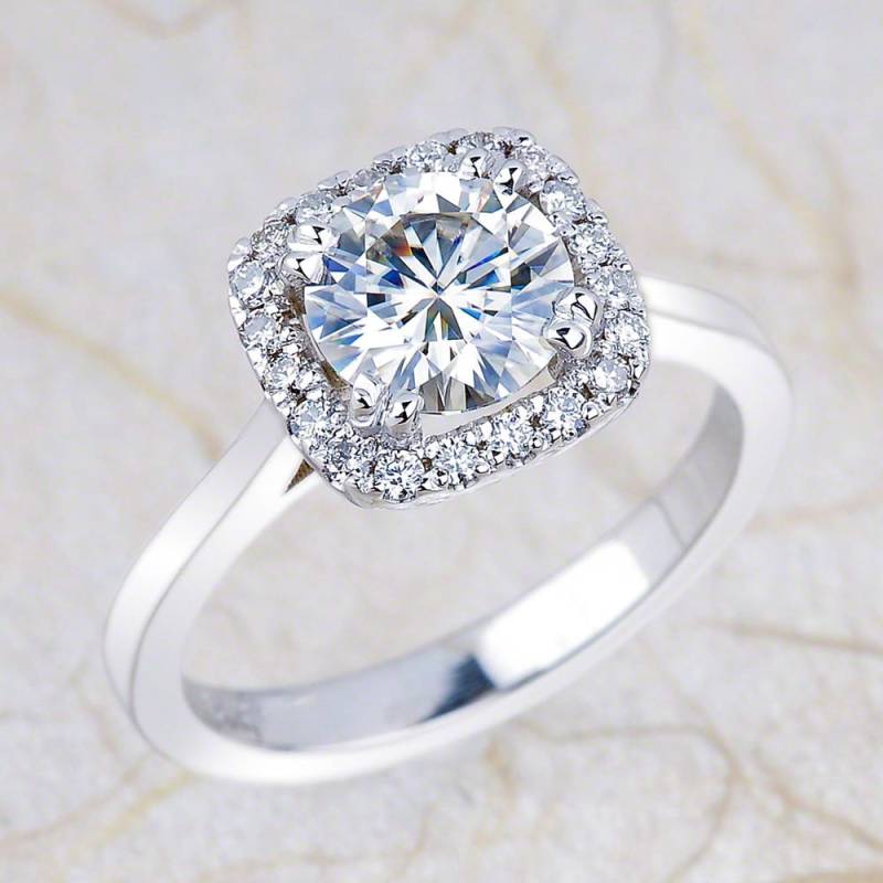 Neo Moissanit Halo Diamant Verlobungsring in 14K Weißgold 7, 5 Mm Runder Moissanite von EJCOLLECTIONS