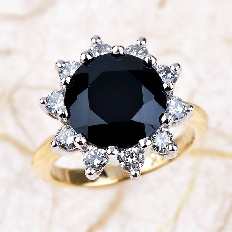 Onyx Verlobungsring Weiß Und Gelb Gold/Schwarz Halo Zwei Ton-Gold von EJCOLLECTIONS