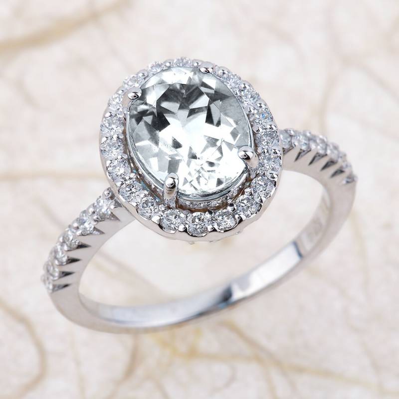 Ovaler Weißtopas Und Diamant Halo Verlobungsring in 14K Weißgold 9x7mm Oval Topas Edelstein Ring von EJCOLLECTIONS