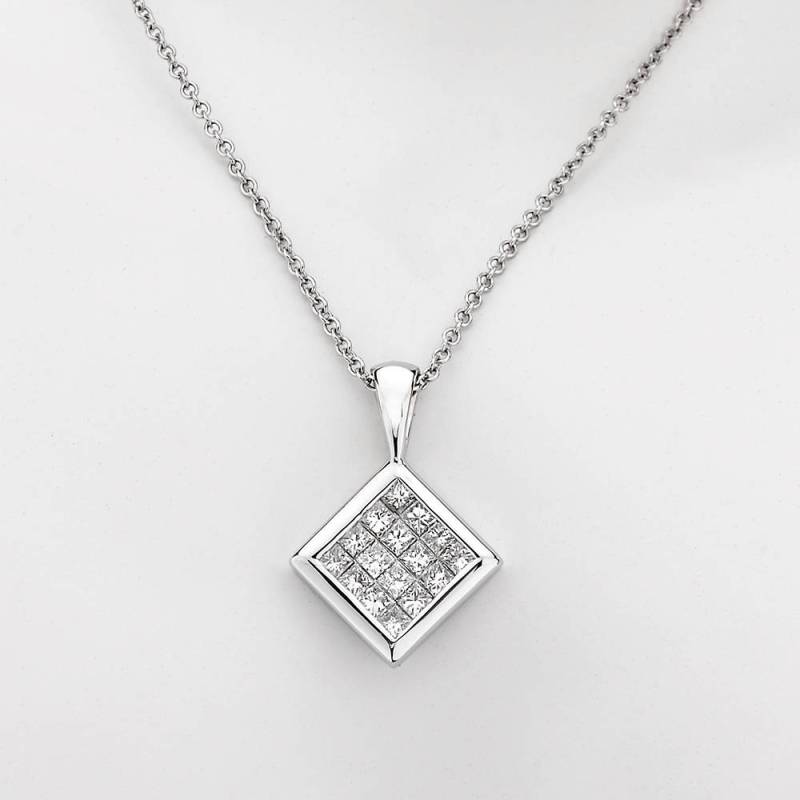 Prinzessin Schnitt Diamant-Anhänger Und Halskette Weißgold, Unsichtbar Set Anhänger Mit Kette Princess-Schliff-Anhänger von EJCOLLECTIONS