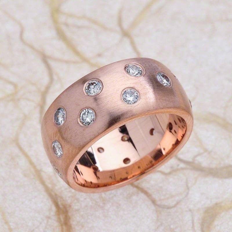 Rose Gold Diamant Ewigkeit Hochzeit Band in 14K -Pinsel Finish Band-Satin Band-Bezel Bands von EJCOLLECTIONS