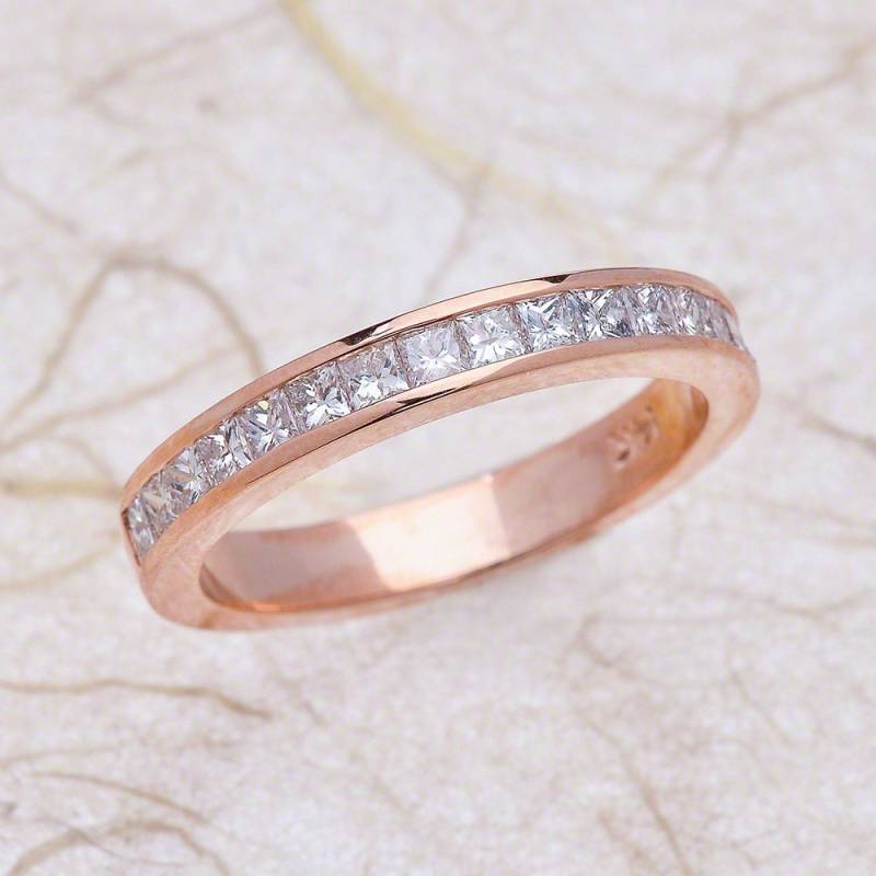 Rose Gold Diamant Princess Cut Half Eternity Verlobungsring 1.00Ctw G-Si1 Quality Diamonds Band in 14K Massivem Rosegold von EJCOLLECTIONS
