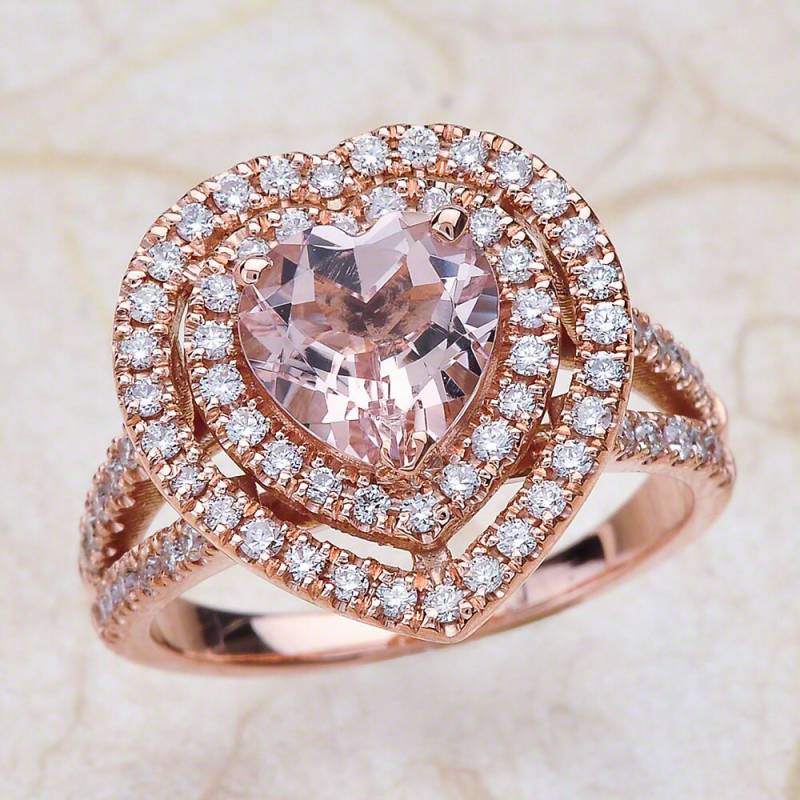 Rose Gold Doppelherz Halo Split Shank Diamant Verlobungsring 2Ct Pink Morganit Center von EJCOLLECTIONS