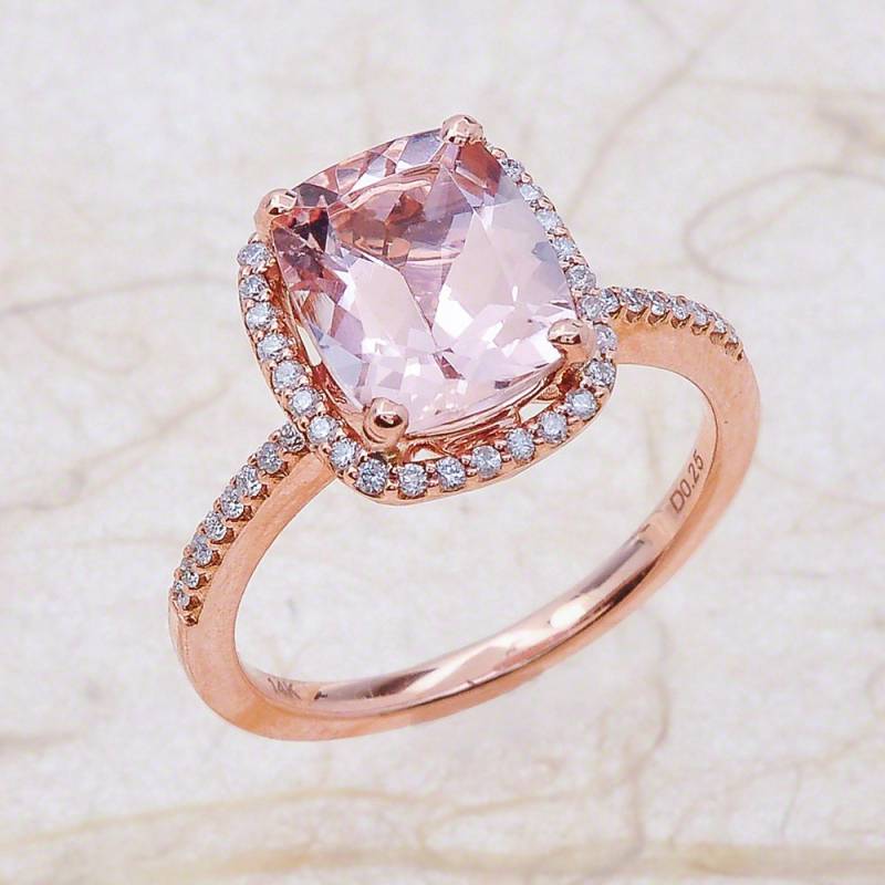 Rose Gold Verlobungsring Mit 10x8 Radiant Cut Pfirsich Pink Morganit 14K Massives Rosegold von EJCOLLECTIONS