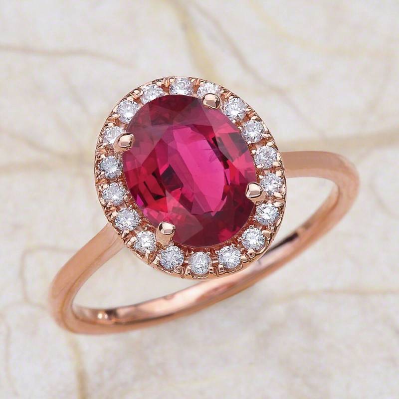 Rubin Verlobungsring Rose Gold/Oval Geschnitten Rot Edelstein Halo Kathedrale Juli Geburtsstein von EJCOLLECTIONS