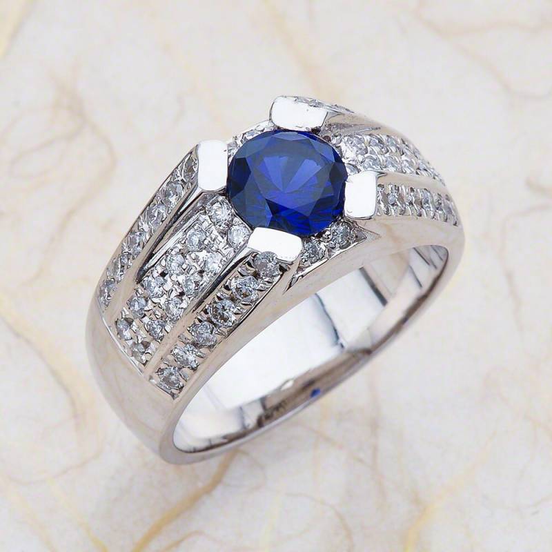 Saphir Mangagement Ring Goldring Weiß/Blau von EJCOLLECTIONS