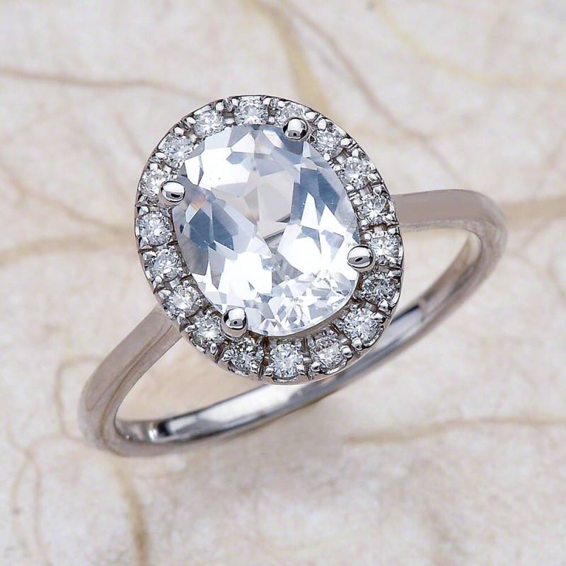 Saphir-Verlobungsring/Oval Geschnitten Weiß Saphir Halo Solitär Design Diamant Alternative Ersatz von EJCOLLECTIONS
