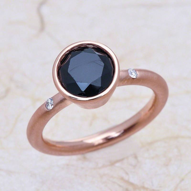 Schwarzer Spinell 14Kt Rose Gold Satin Finish Center Ist 8mm Schwarzen Spaniel Mit 2 Akzent Diamanten von EJCOLLECTIONS