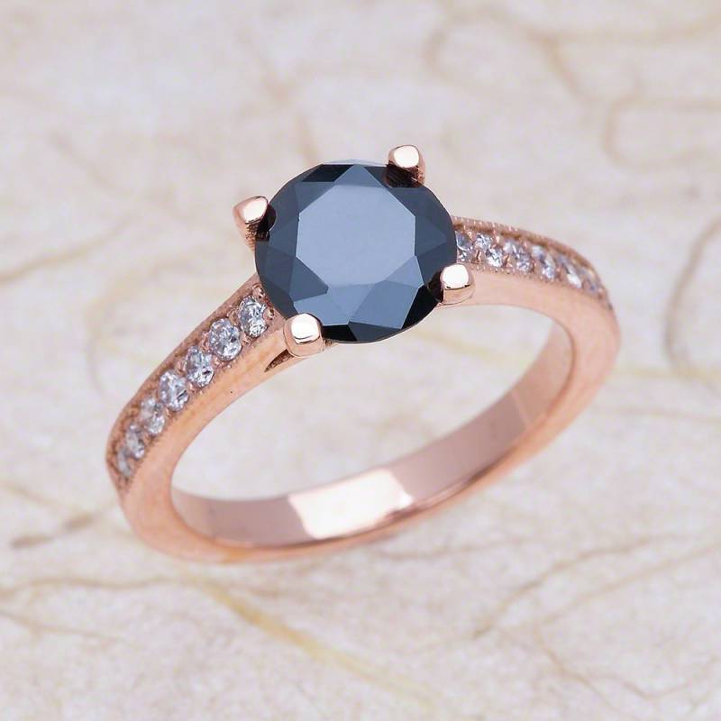 Schwarzer Spinell Verlobungsring - Natural Black Verlobungsring-8 Mm Runde Ehering Halo-Diamant-Ring 14 K Rose Gold von EJCOLLECTIONS